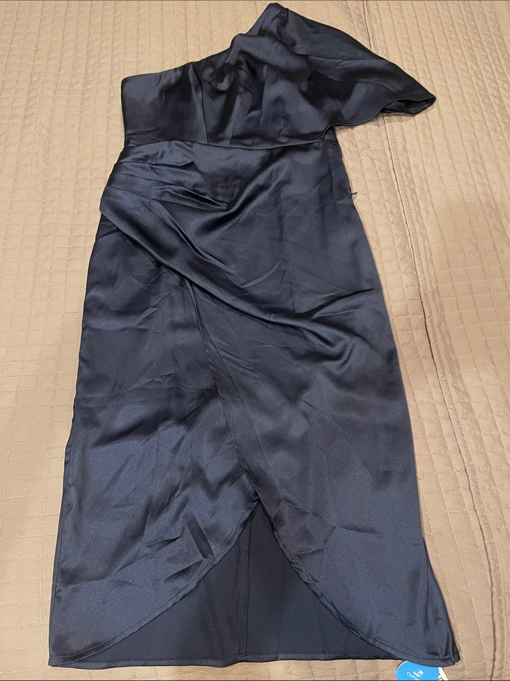 Cupshe Navy One-Shoulder Satin Midi Dress